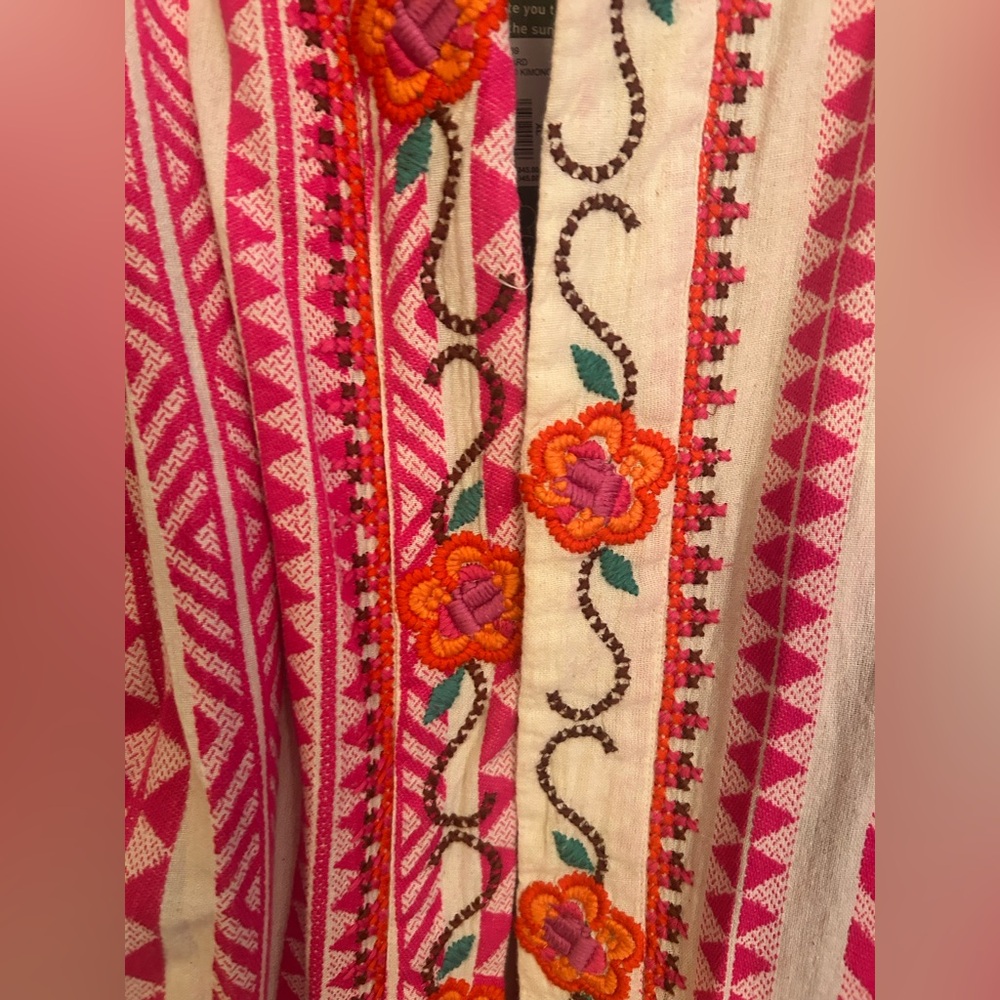 Farm Rio Embroidered jacquard Pink and Cream Belted jacket - Picture 8 of 15